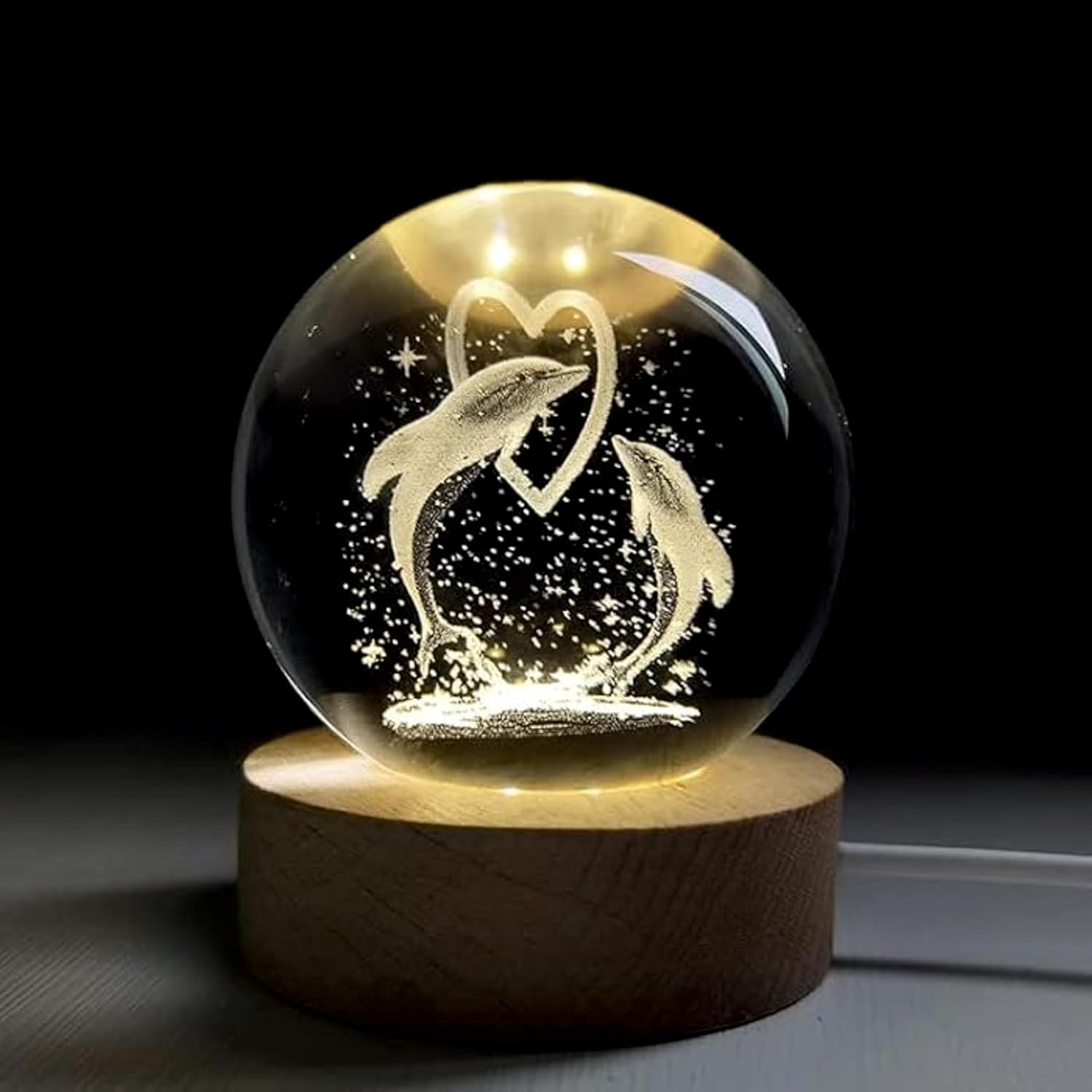 Dolphin Heart Crystal Night Lamp