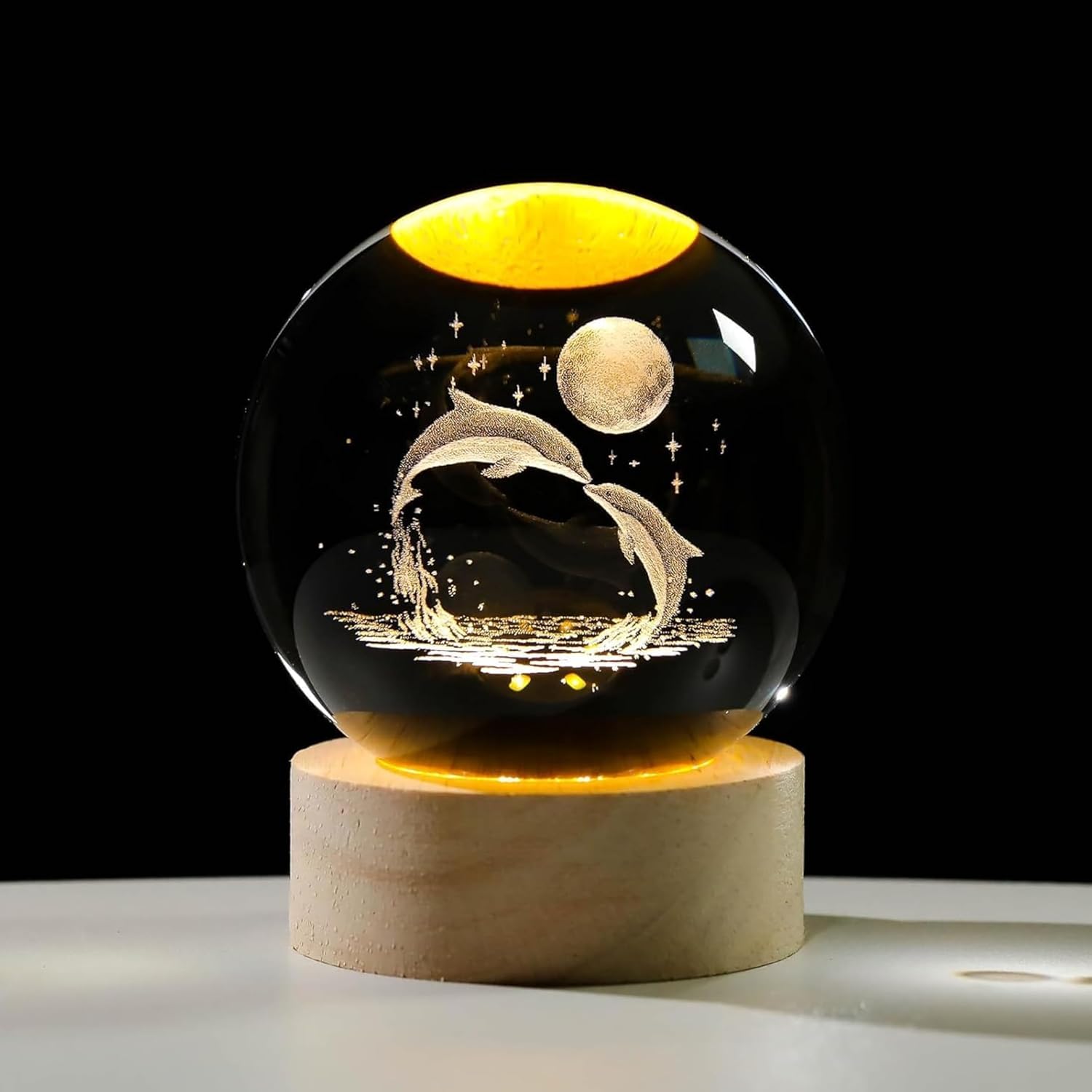 Dolphin with Moon Crystal Night Lamp